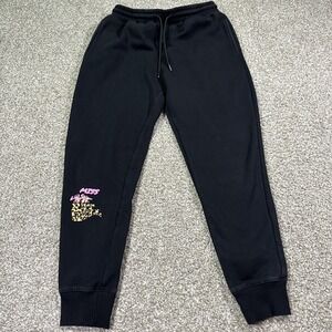 Mr Eat Well Women Medium Black Animal print drawstring sweatpants joggers BB